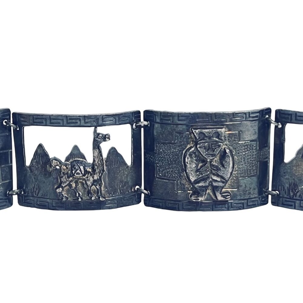 Sterling Silver Peruvian Story Bracelet Signed Plata Sterling 925 Peru M (6110) - Picture 3 of 9